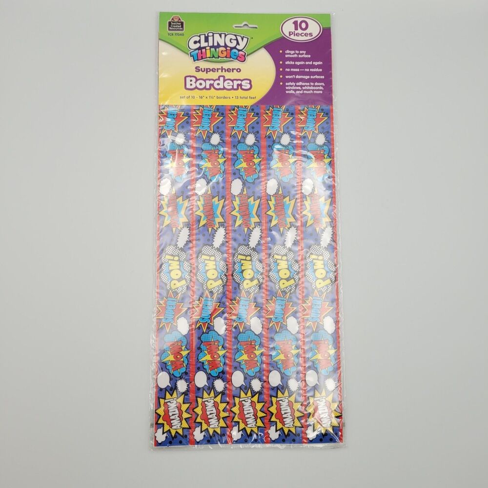 Clingy Thingies Superhero Borders 10 PK=13ft Reuseable Teacher Created Resources